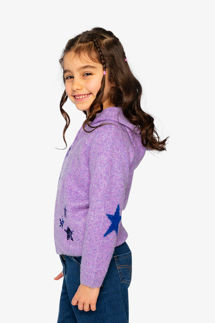 Hooded Knitted Cardigan Violet-2