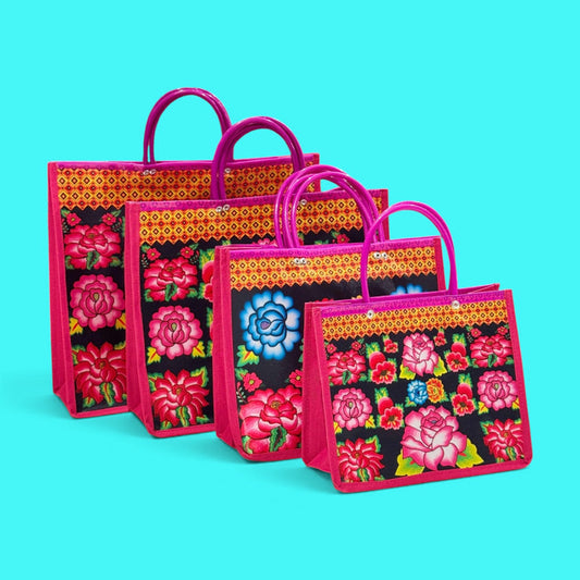 Hot Pink Floral Shopping Bag