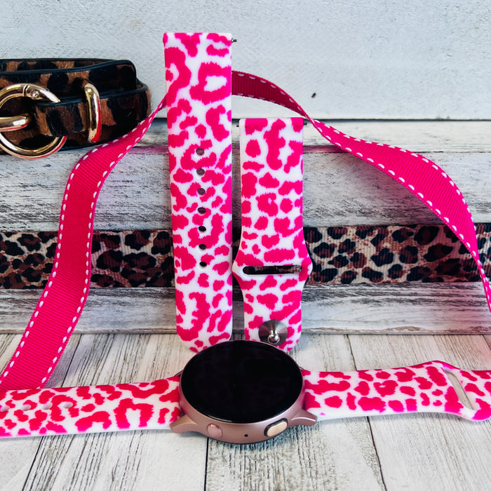 Hot Pink Leopard Print Silicone Band For Samsung Watch
