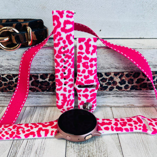 Hot Pink Leopard Print Silicone Band For Samsung Watch