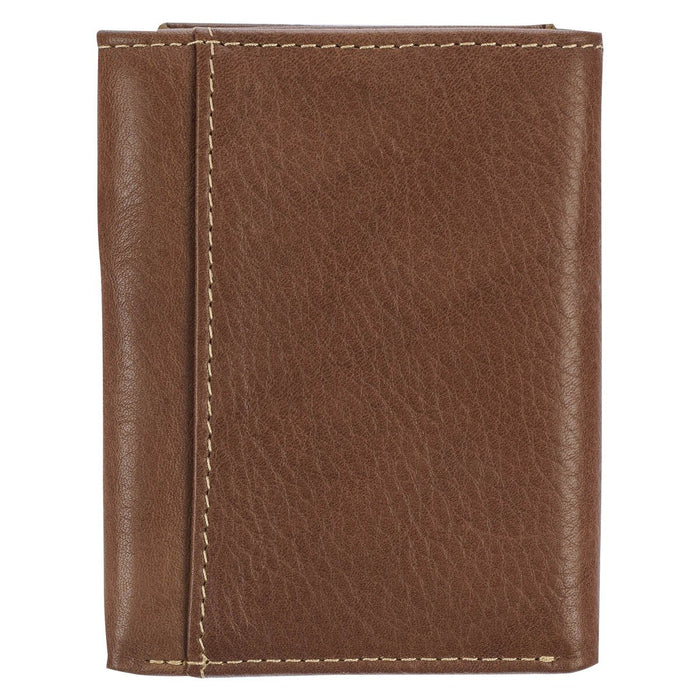 Ichthus Fish Brown Genuine Leather Trifold Wallet