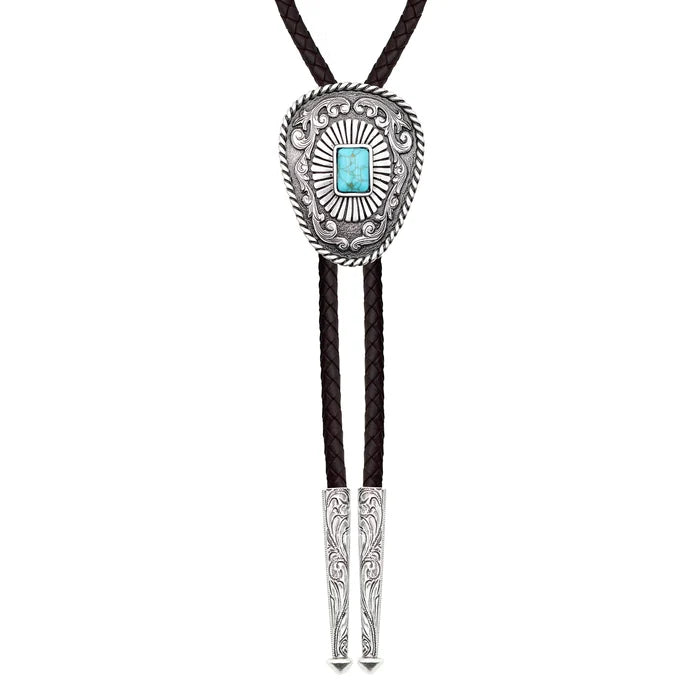 Iconic Square Turquoise Bead with Rope Edge Bolo