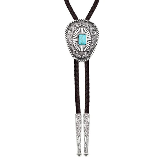 Iconic Square Turquoise Bead with Rope Edge Bolo