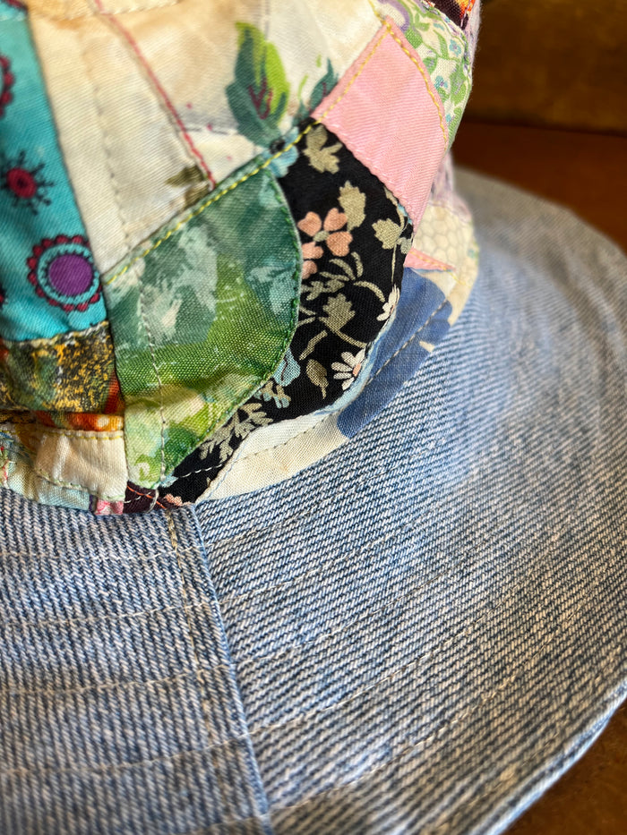 Double Down Vintage - Denim Panelled Reversible Bucket Hat - La Lovely Vintage