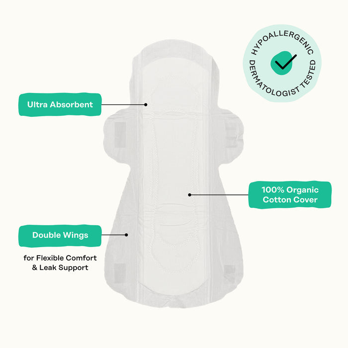 Incontinence Cooling Herbal Infusion 100% Organic Cotton Cover Daytime Pads