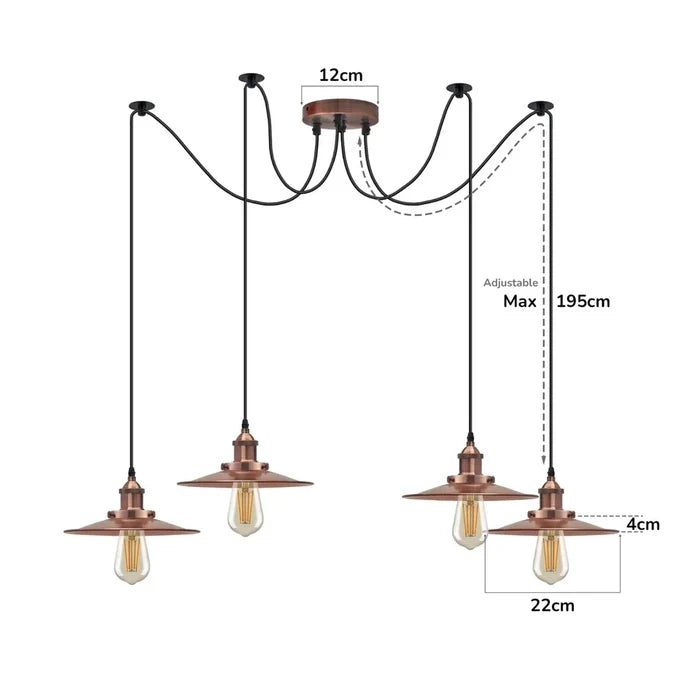 Industrial Spider Pendant Light 4 Head E27 Adjustable Ceiling Fitting~6411