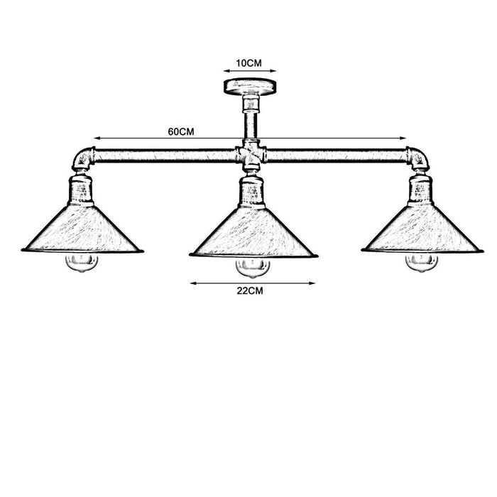 Industrial Steampunk 3-Light Pipe Ceiling Light Fixture E27 ~3593