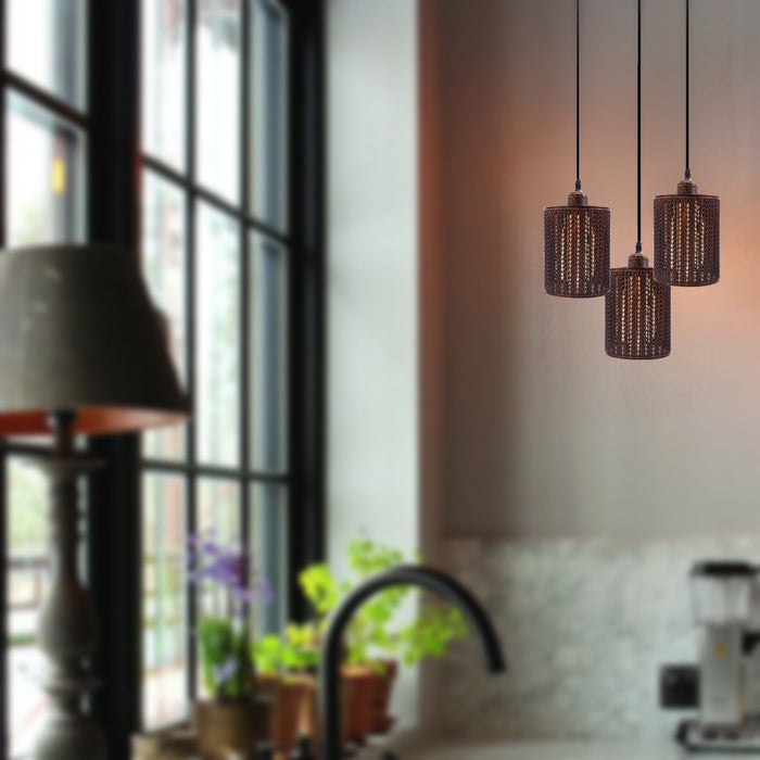 Industrial Vintage Retro 3 way Round Rustic Red ceiling Pendant Cage~3985
