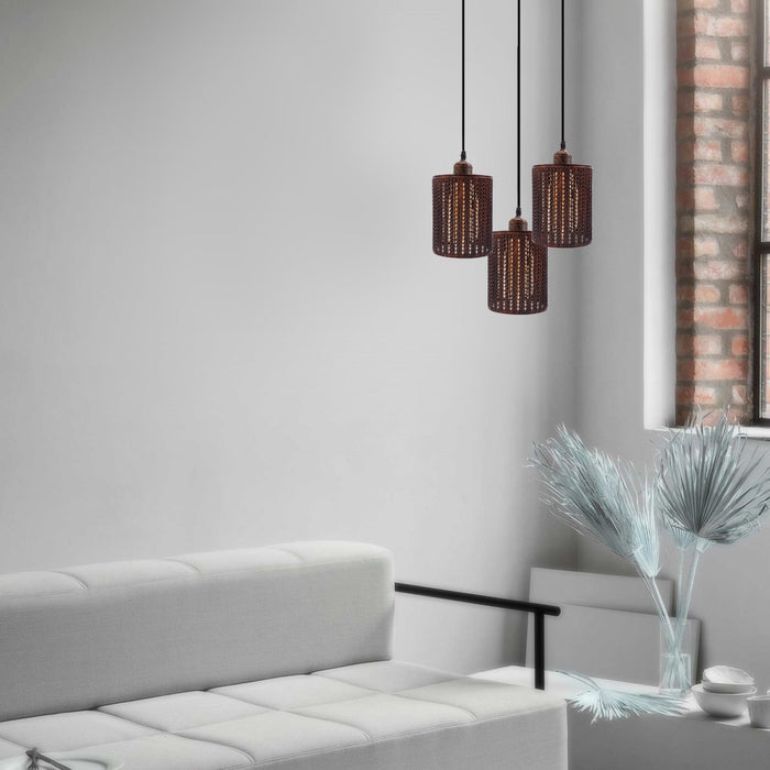 Industrial Vintage Retro 3 way Round Rustic Red ceiling Pendant Cage~3985