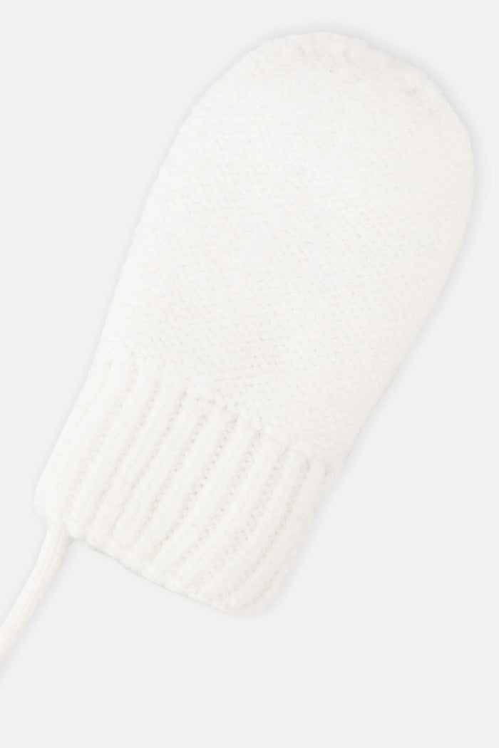 Infant Knit Mittens With String Off-White-2