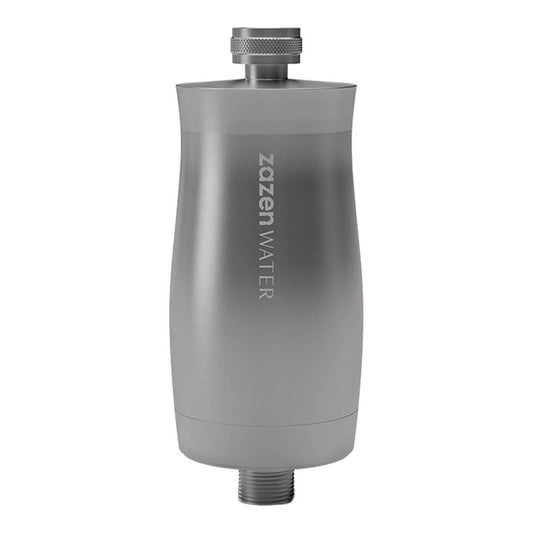 zazen Water Infinity Shower Filter in Brushed Silver colour, natural water filter that removes chemicals for cleaner water.