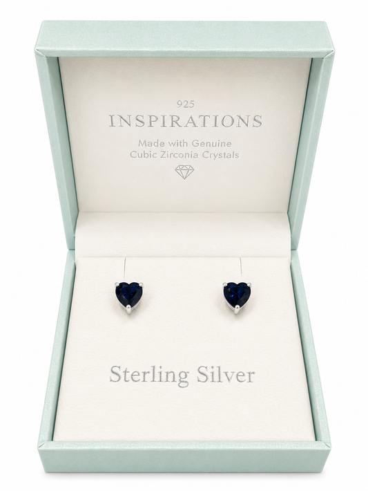 Inspirations Sterling Silver Blue Gem Heart Stud Earrings