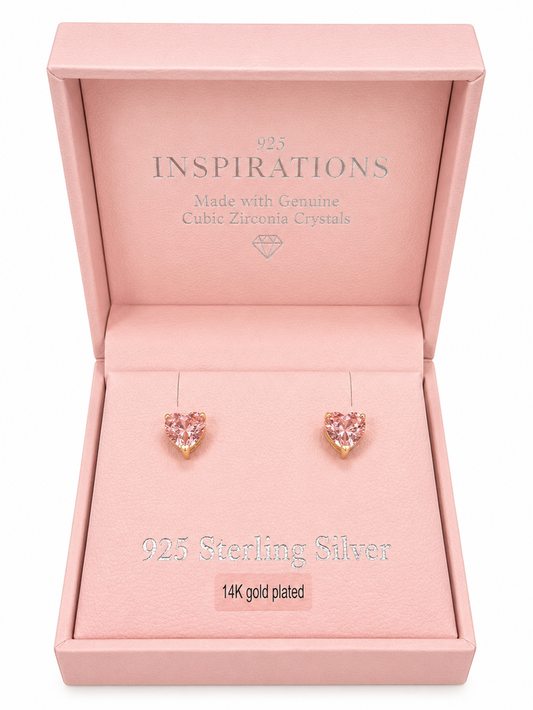 Inspirations Sterling Silver Gold Plated Pink Heart Stud Earrings