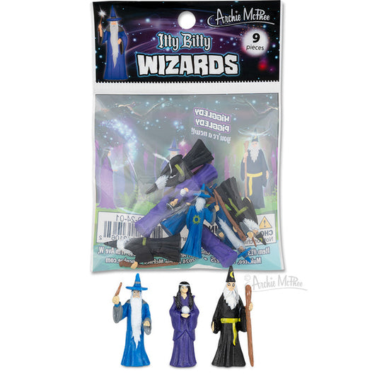 Set of nine Itty Bitty Wizards includes three soft vinyl figures perfect for thrilling magical duels.