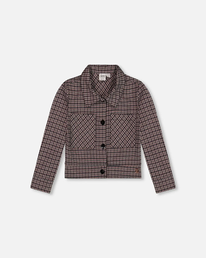 Jacquard Knit Jacket With Houndstooth Pattern | Deux par Deux | Jenni Kidz