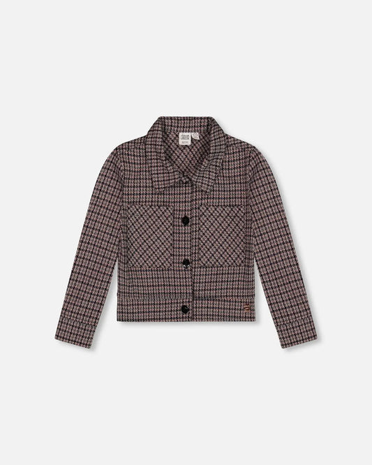 Jacquard Knit Jacket With Houndstooth Pattern | Deux par Deux | Jenni Kidz
