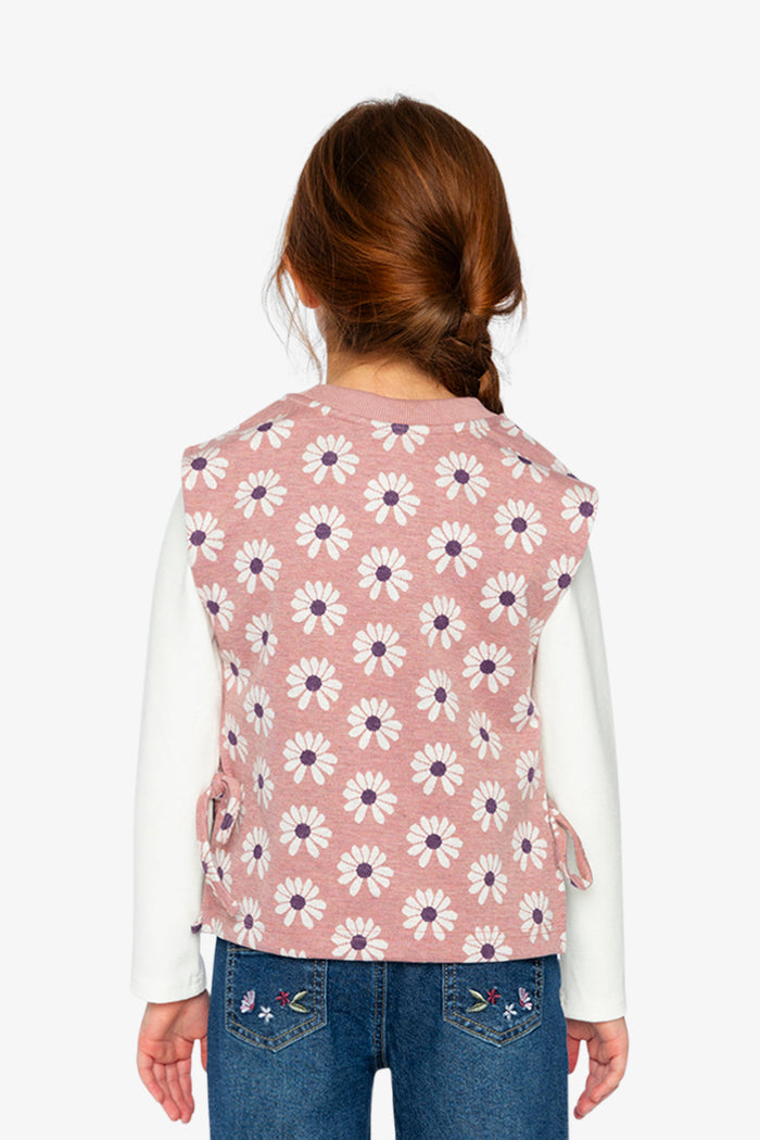 Jacquard Vest Pink Printed Flowers-2