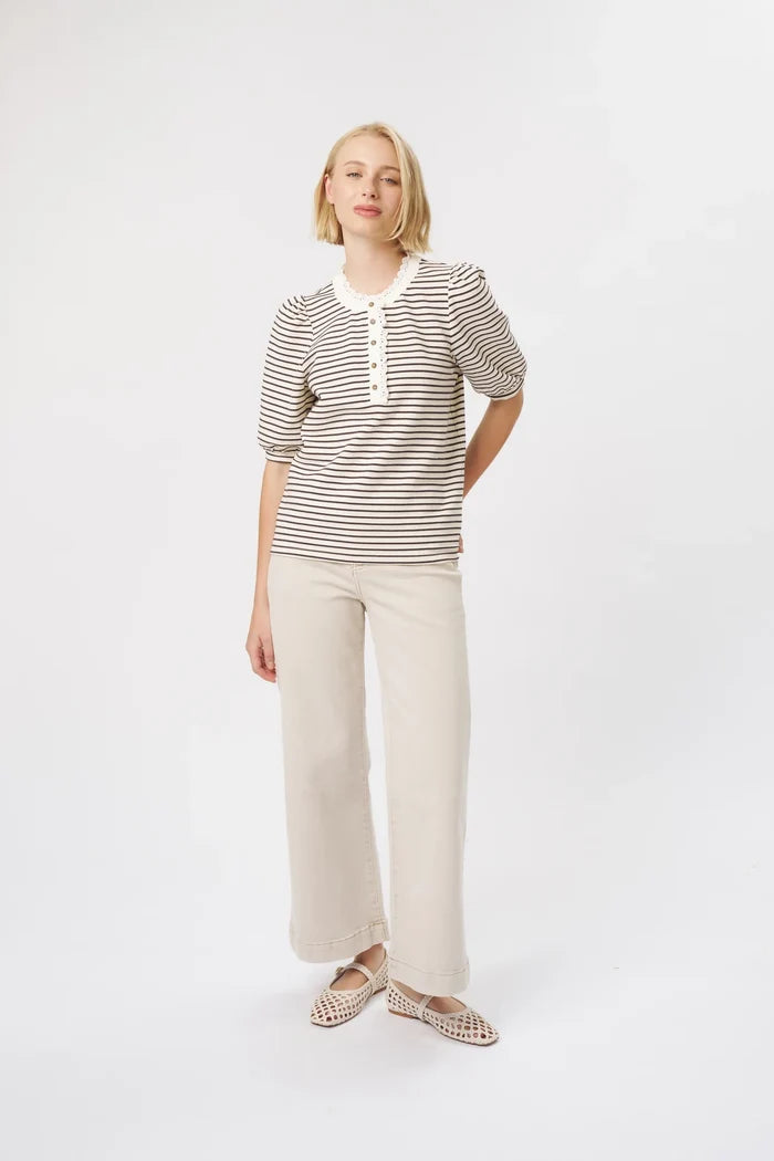 JACQUELINE TOP in White and Brown Stripe by Kireina