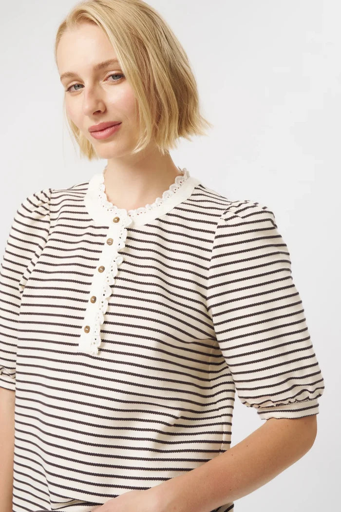 JACQUELINE TOP in White and Brown Stripe by Kireina
