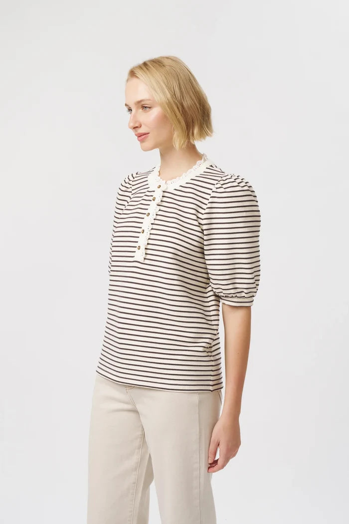 JACQUELINE TOP in White and Brown Stripe by Kireina
