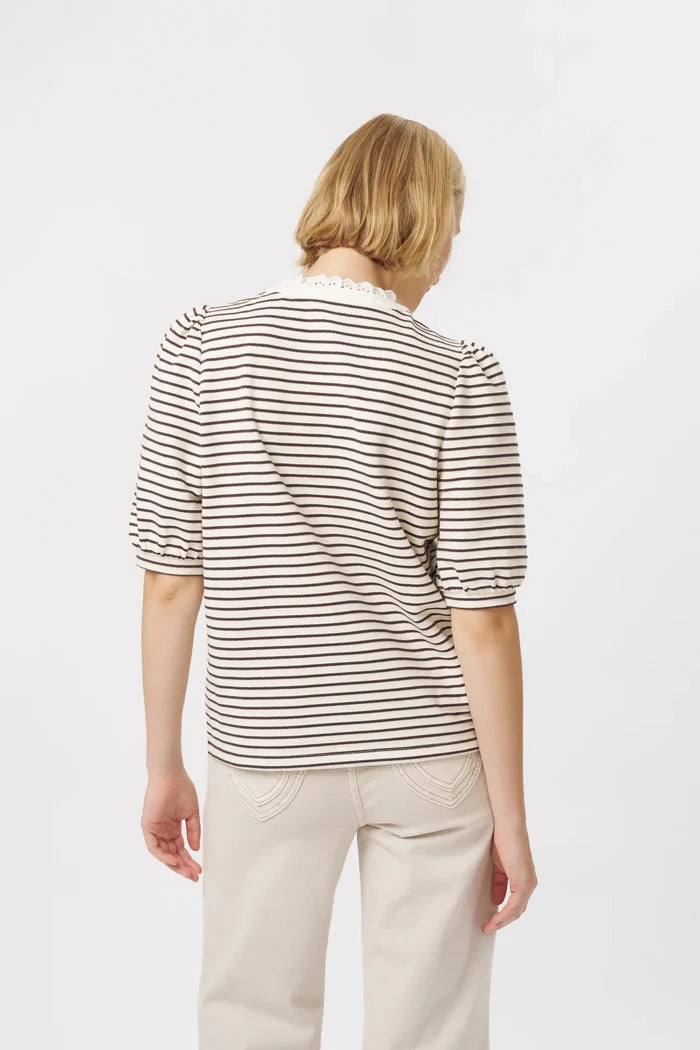 JACQUELINE TOP in White and Brown Stripe by Kireina