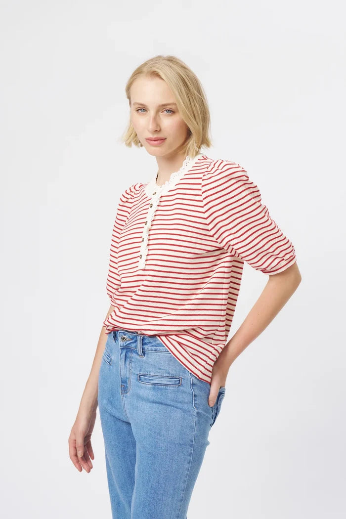 JACQUELINE TOP in White and Red Stripe by Kireina