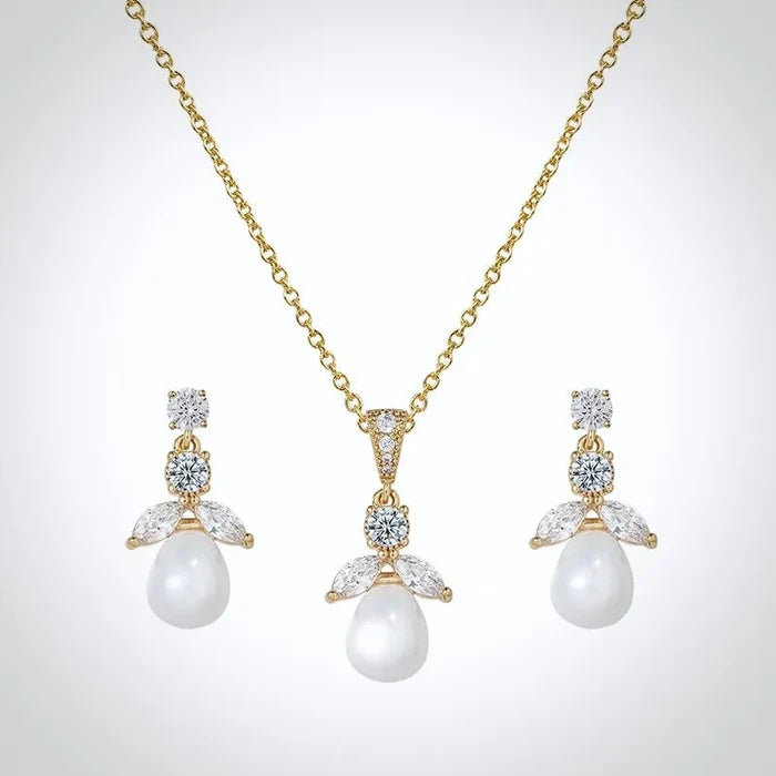 Pearl Wedding Jewelry - Pearl and Cubic Zirconia Jewelry Set - Available in Gold and Silver