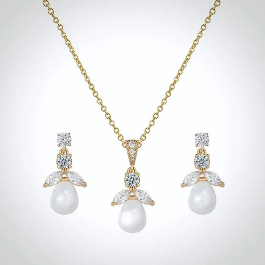 Pearl Wedding Jewelry - Pearl and Cubic Zirconia Jewelry Set - Available in Gold and Silver
