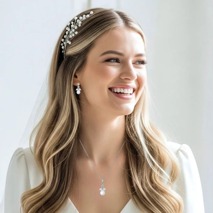 Pearl Wedding Jewelry - Pearl and Cubic Zirconia Jewelry Set - Available in Gold and Silver
