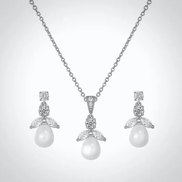 Pearl Wedding Jewelry - Pearl and Cubic Zirconia Jewelry Set - Available in Gold and Silver
