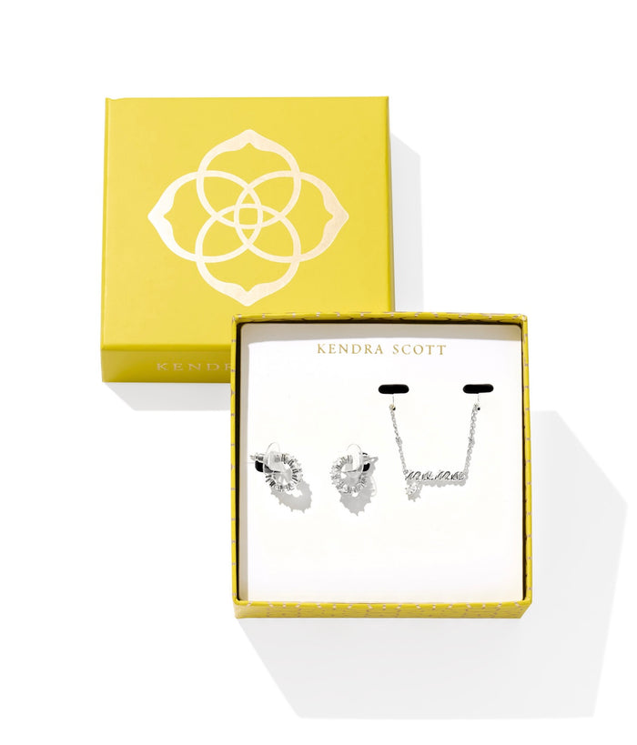Kendra Scott Mama & Cailin Gift Set Rhod White Crystal