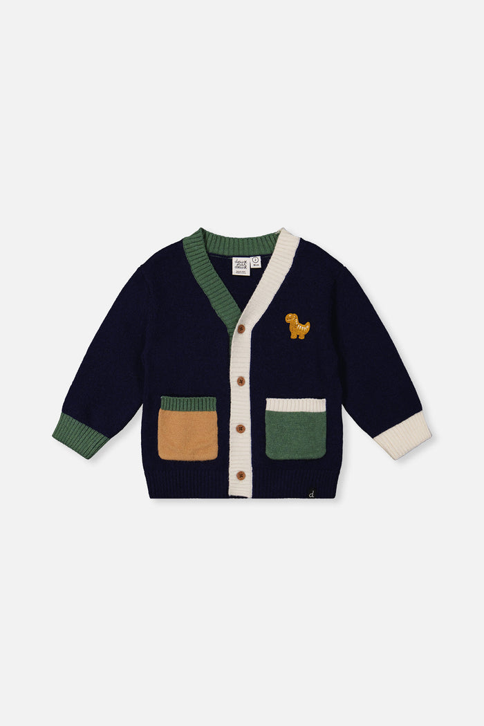 Knit Cardigan With Dino Dark Blue, Green And Yellow-0