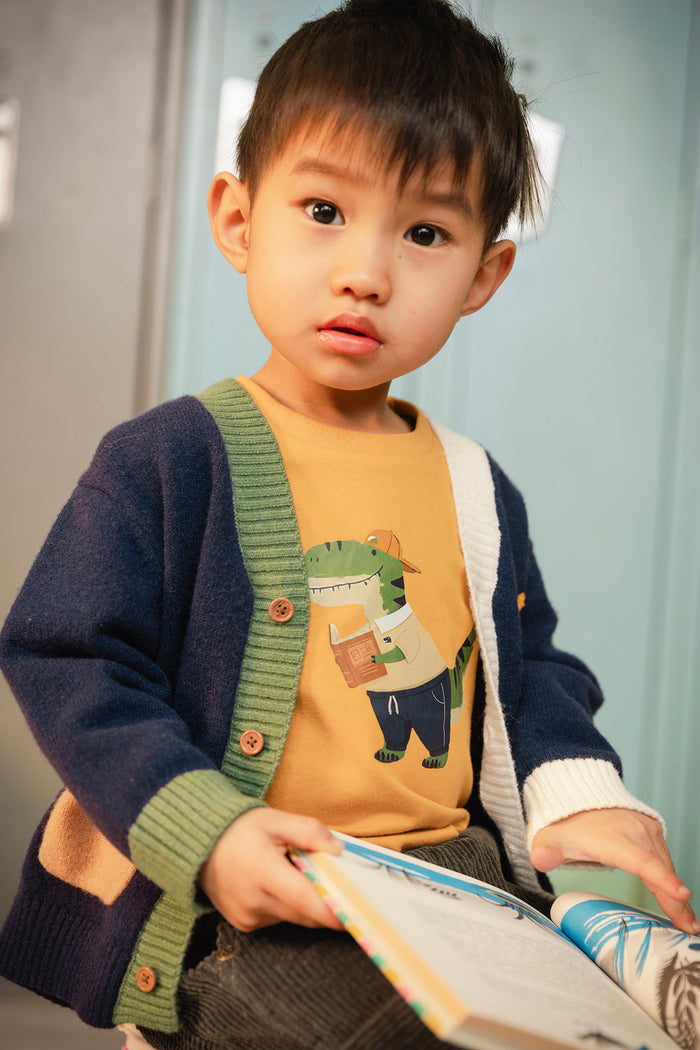 Knit Cardigan With Dino Dark Blue, Green And Yellow-2