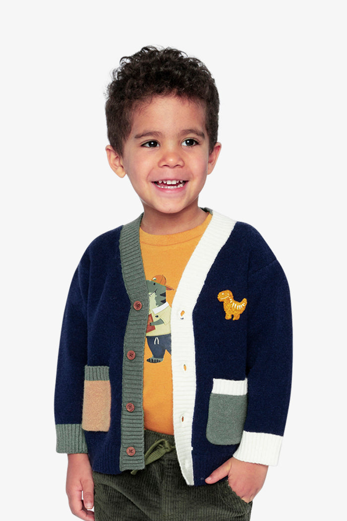 Knit Cardigan With Dino Dark Blue, Green And Yellow-3