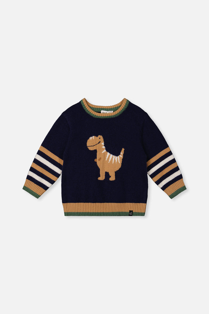 Knit Sweater With Intarsia Dark Blue, Brown And Beige-0
