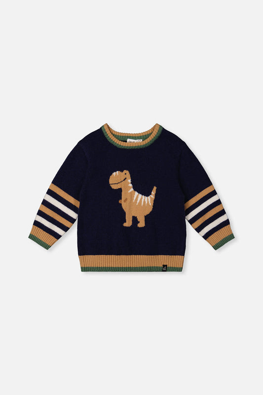 Knit Sweater With Intarsia Dark Blue, Brown And Beige-0