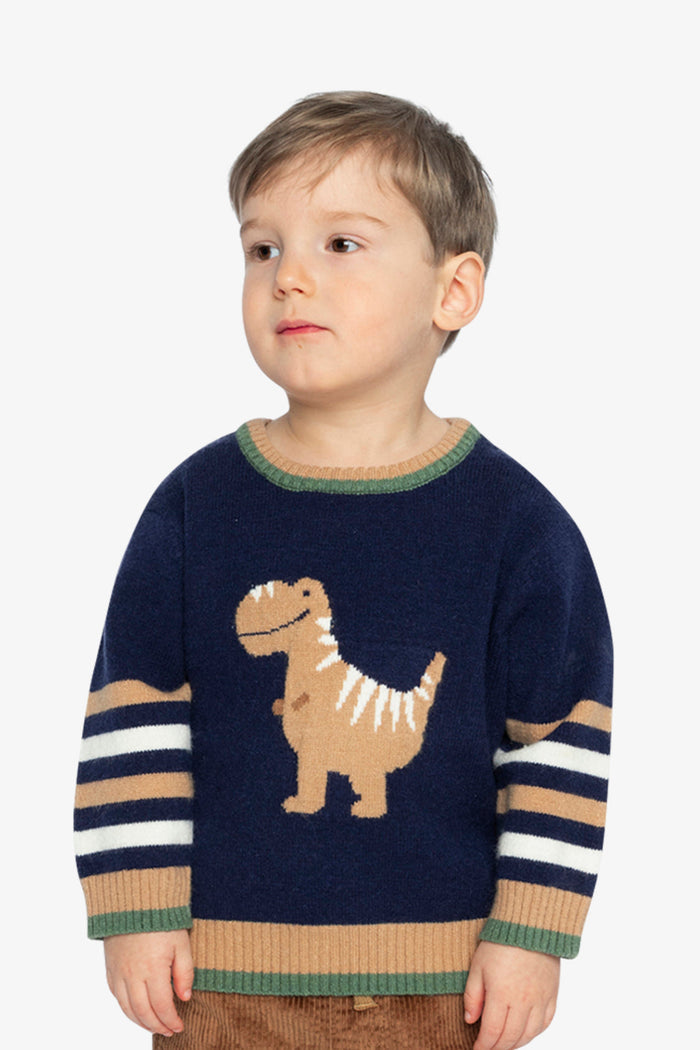 Knit Sweater With Intarsia Dark Blue, Brown And Beige-3