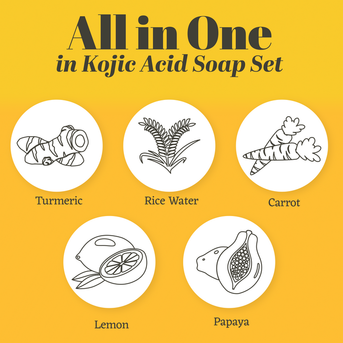 Kojic Acid Soap Bar Set (Turmeric, Rice, Papaya, Carrot, and Lemon) | 5 pcs