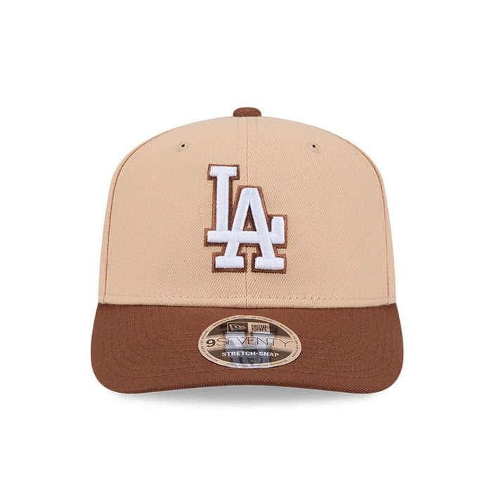 Pictured is this MLB Candied Pecan LA Dodgers 9SEVENTY Stretch Snap cap in beige. 3