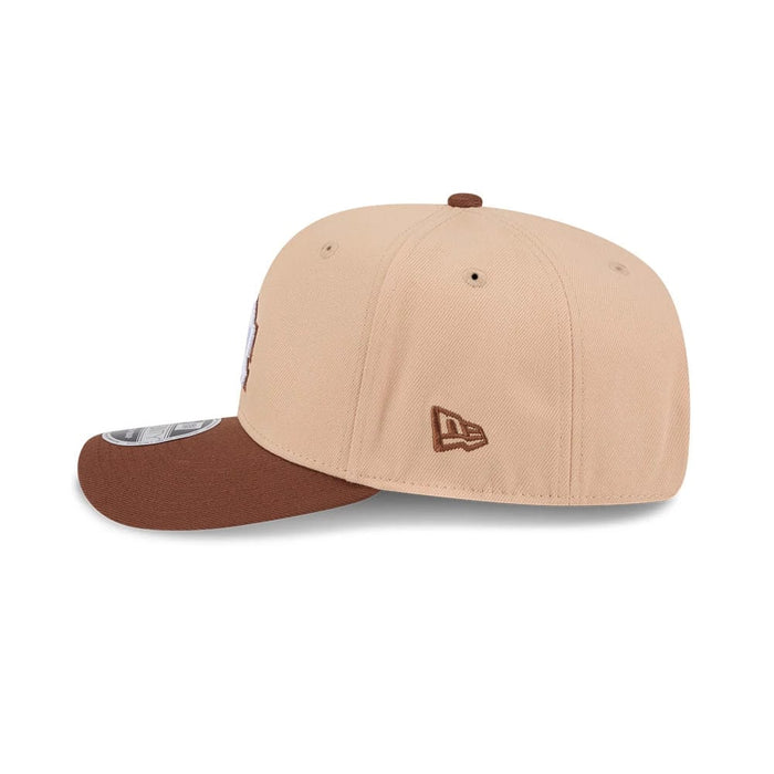 Pictured is this MLB Candied Pecan LA Dodgers 9SEVENTY Stretch Snap cap in beige. 4