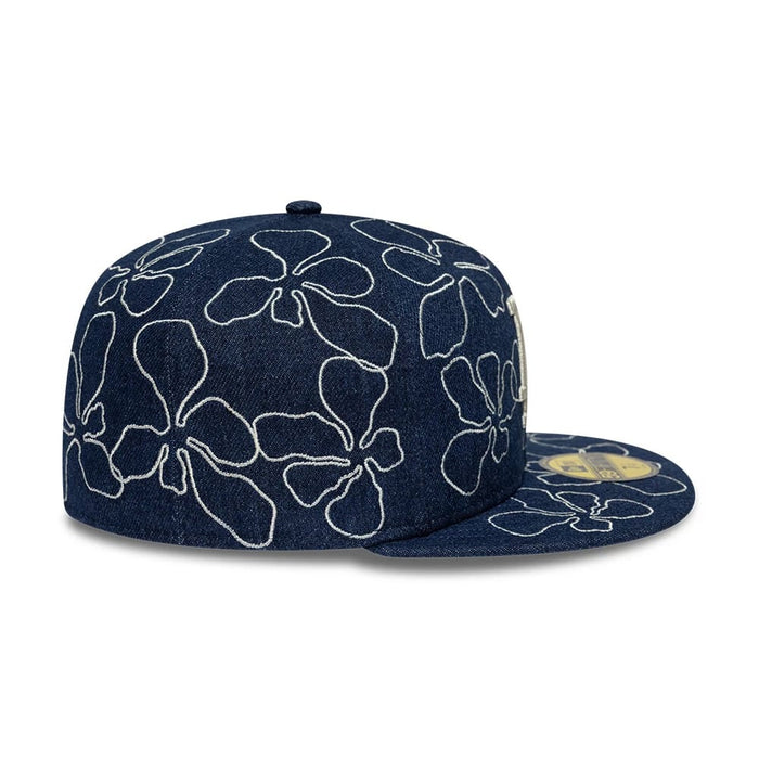 Pictured is this MLB Floral Denim LA Dodgers 59FIFTY Fitted cap in blue. 5