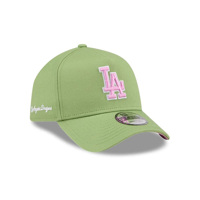 Pictured is this MLB Strawberry Matcha LA Dodgers 9FORTY A-Frame cap in green. 1