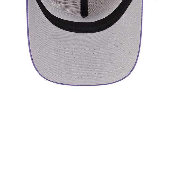 Pictured is this NBA Hardwood Classic LA Lakers 9FORTY A-Frame Adjustable cap in light beige & purple. 2
