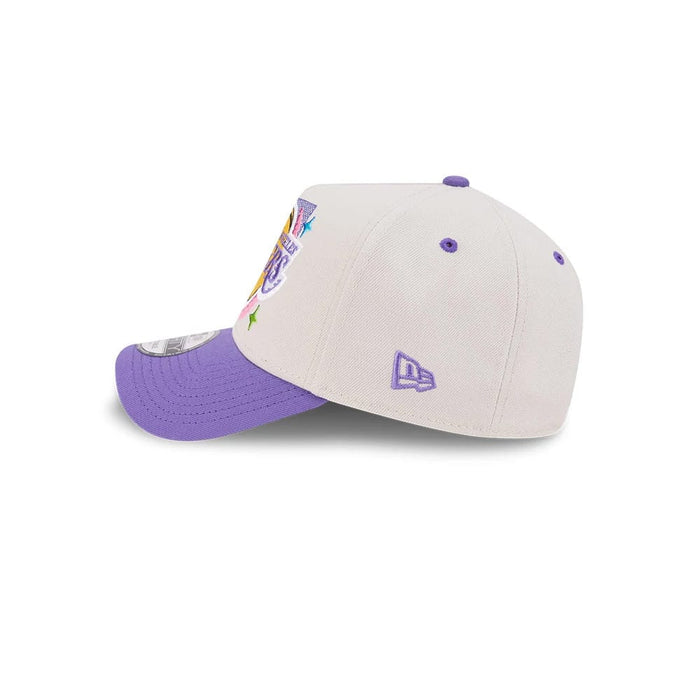Pictured is this NBA Hardwood Classic LA Lakers 9FORTY A-Frame Adjustable cap in light beige & purple. 6