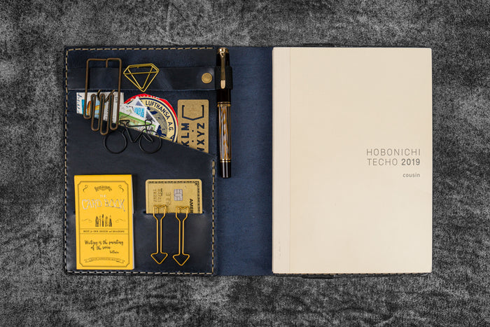 Leather Hobonichi Cousin A5 Planner Cover - Crazy Horse Navy Blue