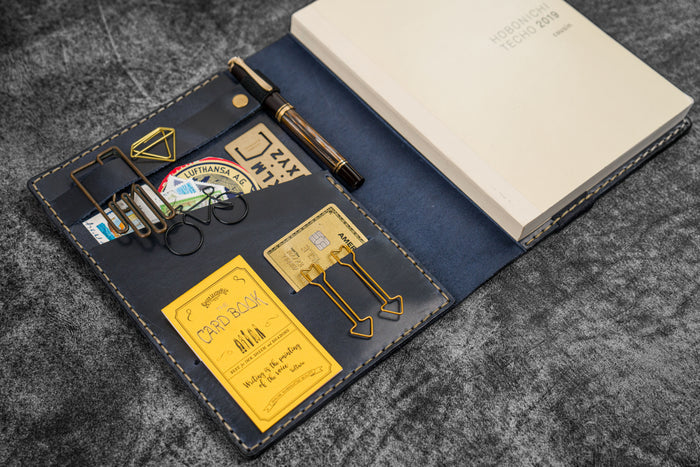 Leather Hobonichi Cousin A5 Planner Cover - Crazy Horse Navy Blue