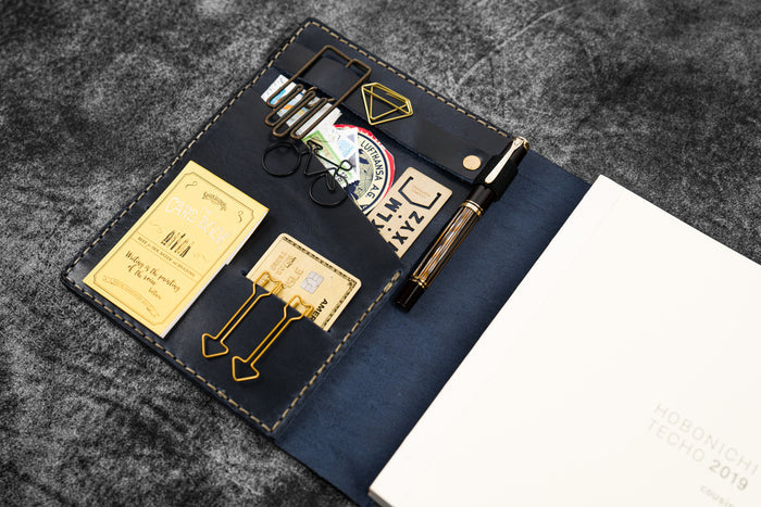 Leather Hobonichi Cousin A5 Planner Cover - Crazy Horse Navy Blue
