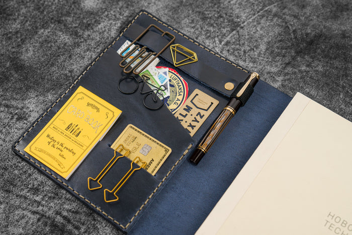 Leather Hobonichi Cousin A5 Planner Cover - Crazy Horse Navy Blue