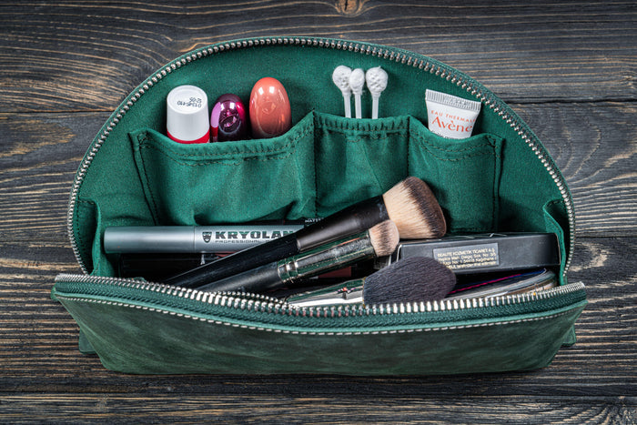 Leather Lunar Makeup / Toiletry Bag - Crazy Horse Forest Green