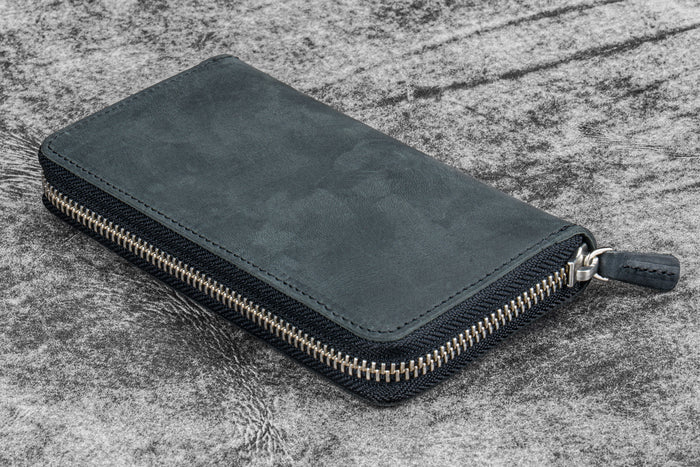 Leather Zippered 3 Slots Pen Case - Crazy Horse Black